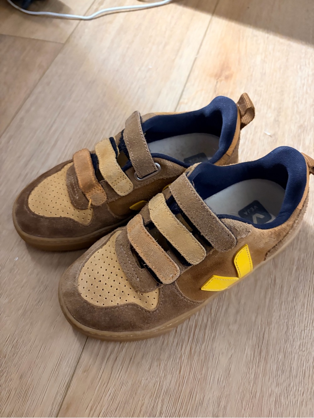 Veja Kids Brown and Yellow Suede Sneakers